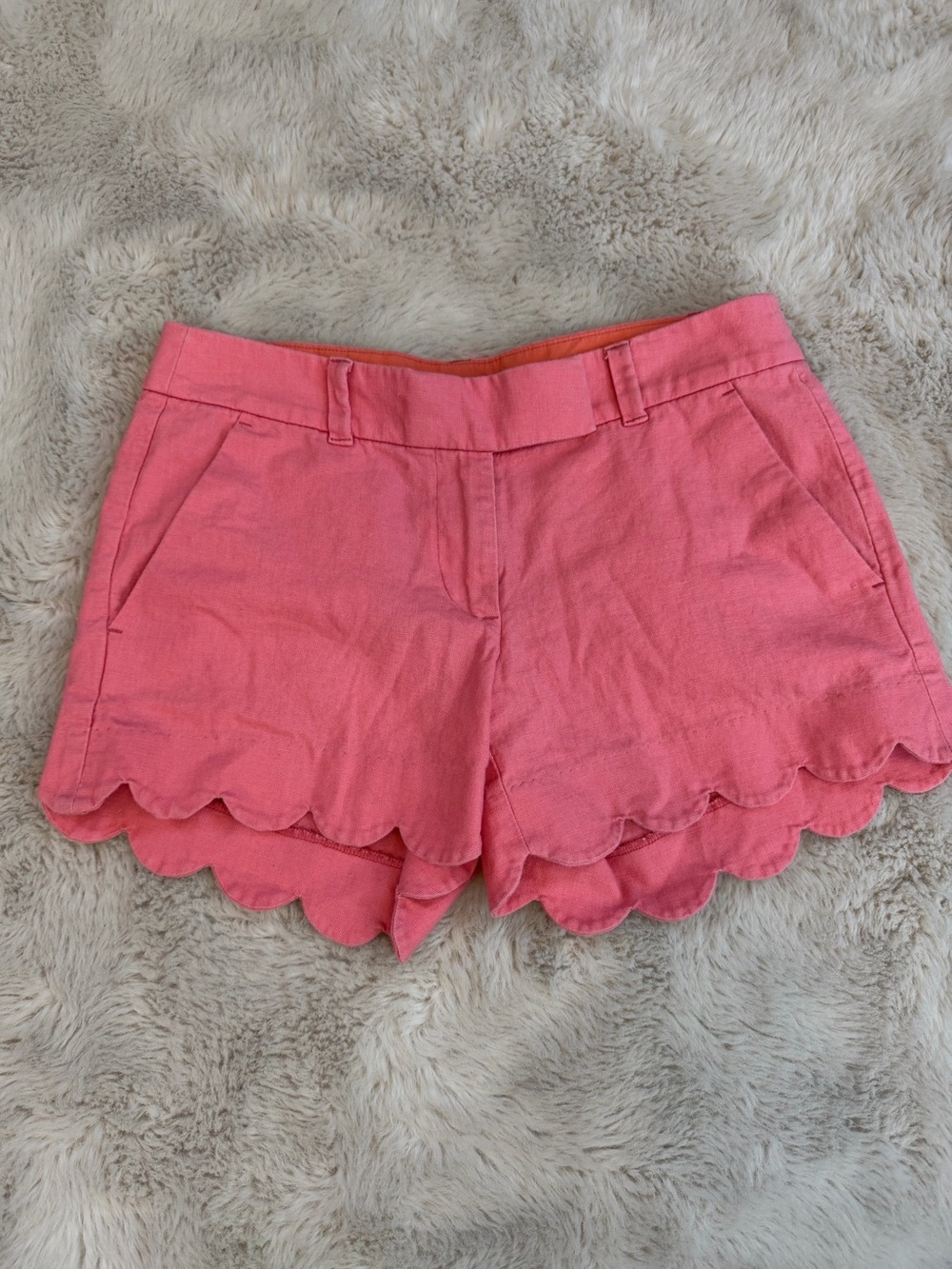 J.Crew Scalloped Hem Linen Blend Shorts Coral Pink Size 2